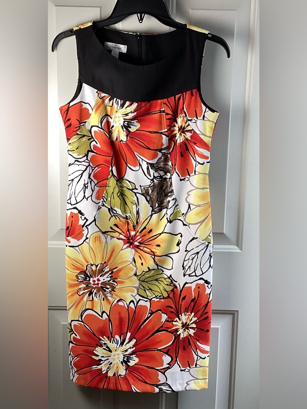 dressbarn Black-Yoke Floral Mini Dress in Orange & Yellow